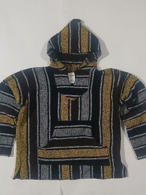 Men's Striped Zip-Up Hoodie Sweater in Black, White & Gold